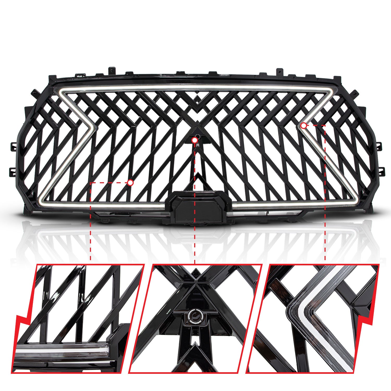 ANZO USA - Black Housing Full LED Front Grille With Initiation And Running Light/DRL - 901030
